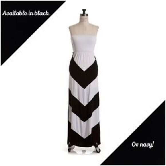 Strapless Chevron Maxi Dress Tube Navy White - Picture 5 of 5